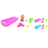 小娃娃带婴儿浴盆,瓶子,青蛙,梳子,吹风筒粉红.浅蓝2色 塑料