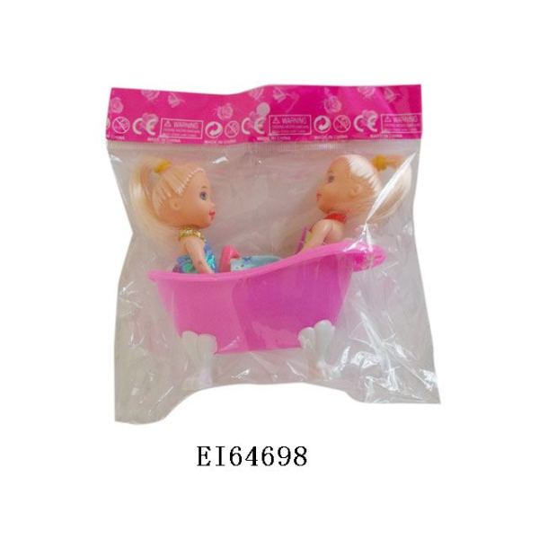 2只庄3.5寸实身小娃娃配浴缸 塑料