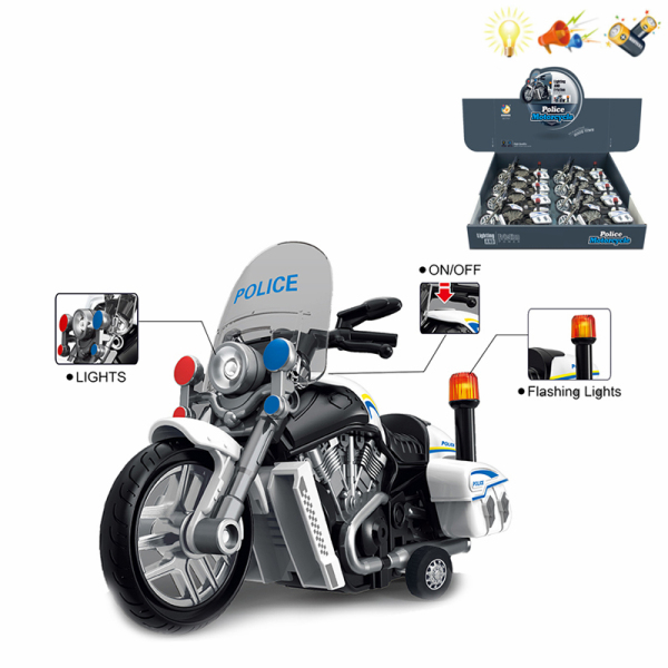 8PCS 巡逻摩托车 惯性 2轮 灯光 声音 不分语种IC 包电 黑轮 塑料