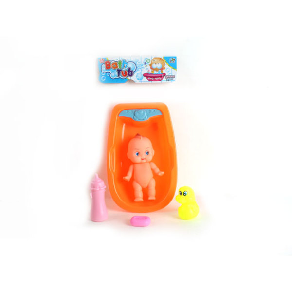 小公仔带婴儿浴盆,奶瓶,鸭子,肥皂2色 塑料