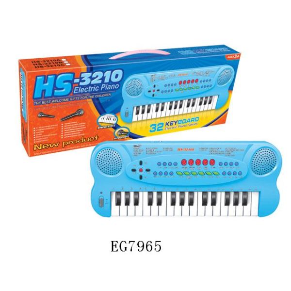 32键多功能浅蓝色电子琴带麦克风 仿真 不分语种IC 塑料