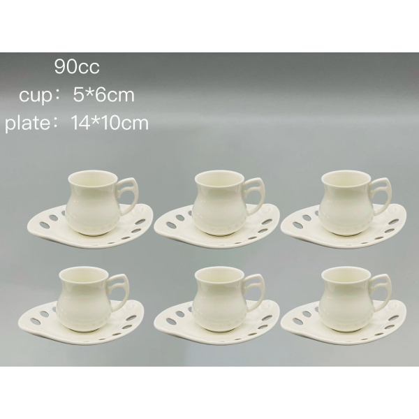 白色陶瓷咖啡杯碟【90CC】6杯6碟 单色清装 陶瓷