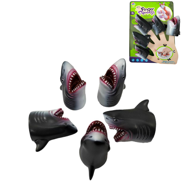 手指5只鲨鱼头 手指公仔 动物 塑料