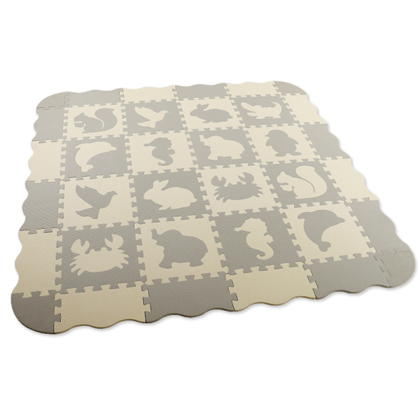 16pcsEVA拼图地垫(16大片动物几何图形+围边 浅灰+米白) 塑料