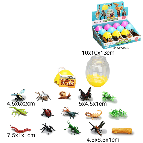 12PCS 实心昆虫套装 3色 塑料