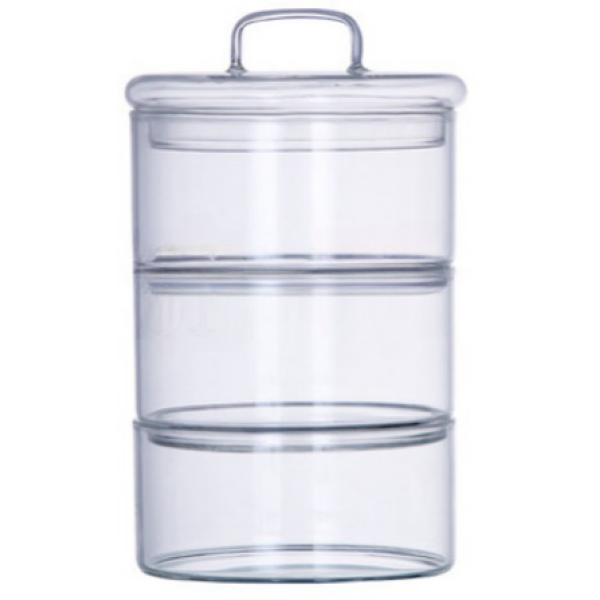 透明玻璃4层带提手密封储物罐【450ML】 单色清装 玻璃