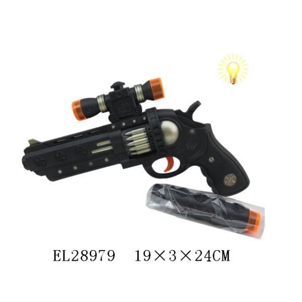 喷漆电动振动乌色左轮枪带灯光,消声器 灯光 震动 塑料