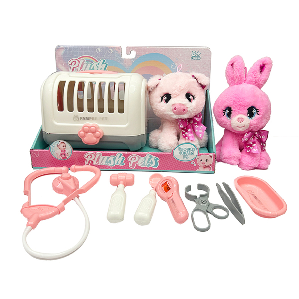 2款式粉红猪/兔子带笼子医具套装 塑料