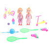 2只装小娃娃带自行车,滑板车,溜冰鞋,球拍,安全帽,奶瓶 3寸 塑料
