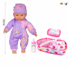 Cotton body fixed-eye doll with backpack, bottle, pillow