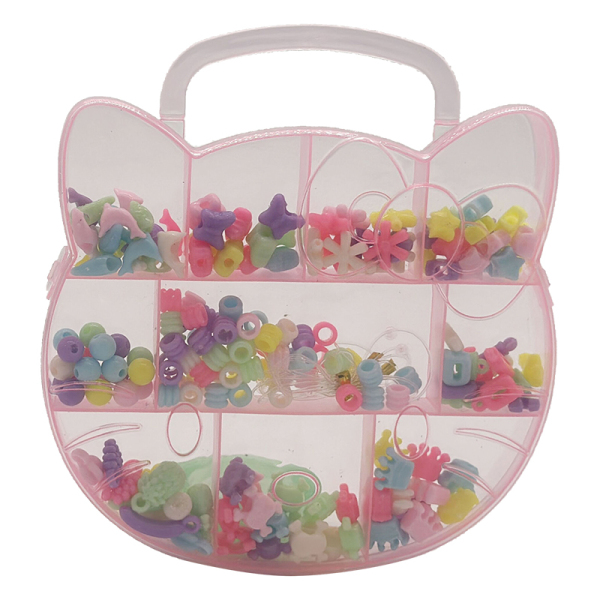 12pcs儿童DIY粉红盒糖果珠-猫头 塑料