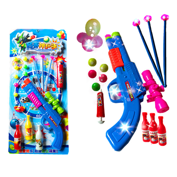 枪带气球,打气筒,3果汁瓶(中文包装) 软弹 乒乓球 手枪 实色 塑料