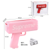 粉色supreme喷钱枪+100张纸币 纸弹 手枪 实色 塑料
