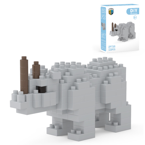 128(pcs)犀牛-动物积木套 塑料