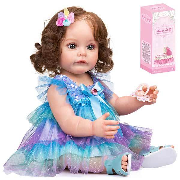 55厘米手工植发高仿真重生婴儿娃娃带奶瓶,磁性奶嘴,尿布,出生卡,凉鞋  搪胶