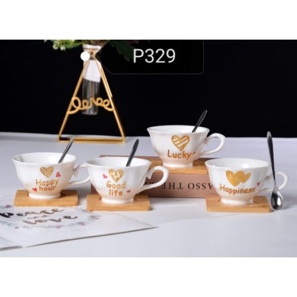 220ML创意咖啡杯碟【带咖啡勺】 混色 陶瓷