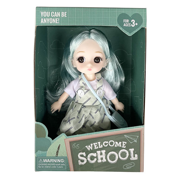 13关节3D眼上学季实身娃娃带包包 6寸 搪胶