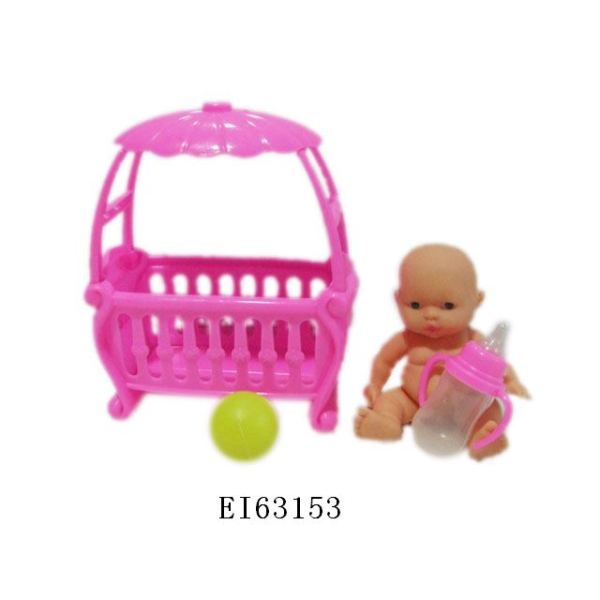 多款表情搪胶娃娃带摇篮床,奶瓶,玩具球 塑料