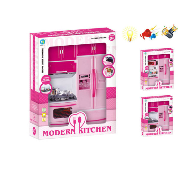 2款粉红色实色厨房组合 灯光 声音 不分语种IC 塑料