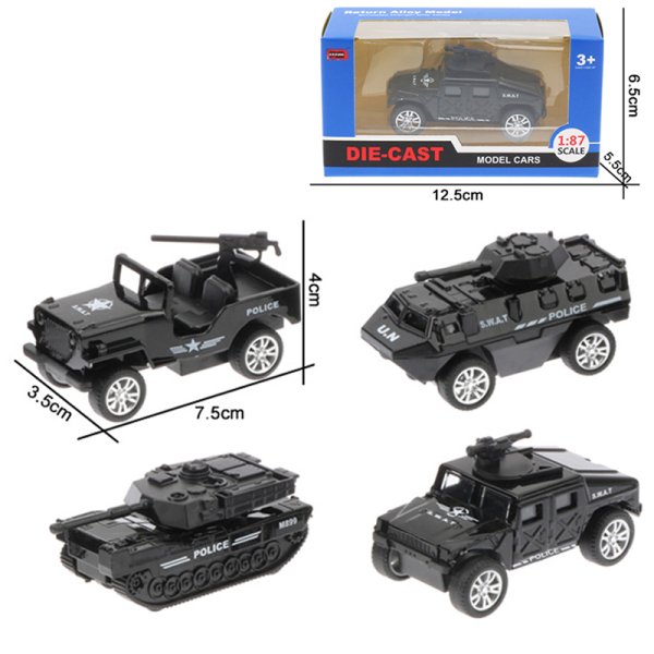 4款式特警车模型 回力 喷漆 金属
