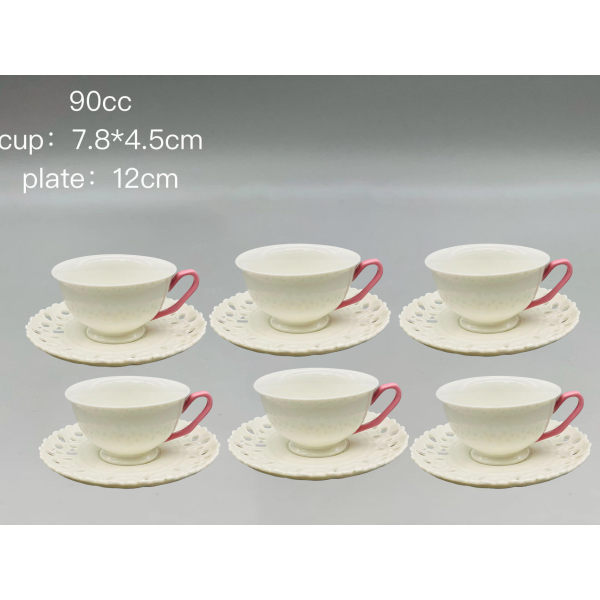 白色彩柄陶瓷咖啡杯碟【90CC】6杯6碟 单色清装 陶瓷