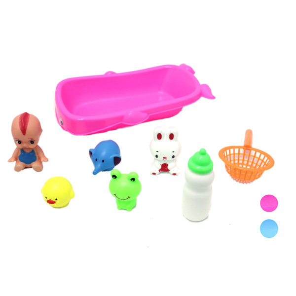 小娃娃带鲸鱼浴盆,4只动物,渔捞,奶瓶粉蓝.粉红2色 塑料
