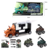 三角龙货柜车+3只铁皮动物车(大车2色) 滑行 黑轮 塑料