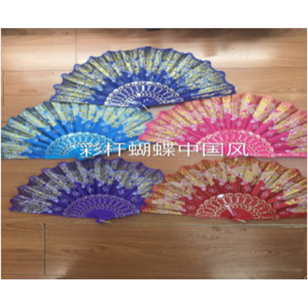 12PCS 彩杆蝴蝶中国风扇子 塑料