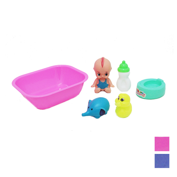 娃娃带浴盆,奶瓶,坐便器,动物紫蓝,粉2色 塑料