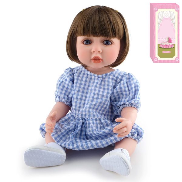 55CM全身软胶重生娃娃高仿真婴儿娃娃带假发套,奶瓶,磁性奶嘴,尿布,出生卡 塑料