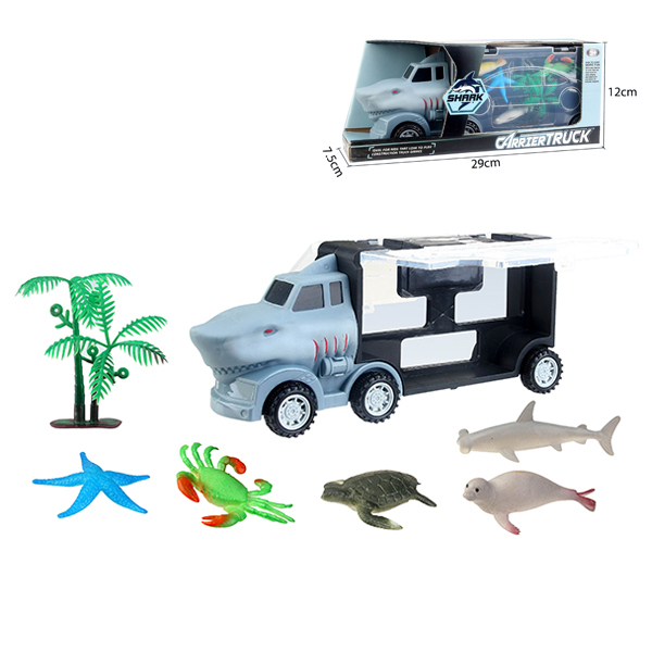 鲨鱼收纳车+海洋5只+1树(配件多色随机) 塑料
