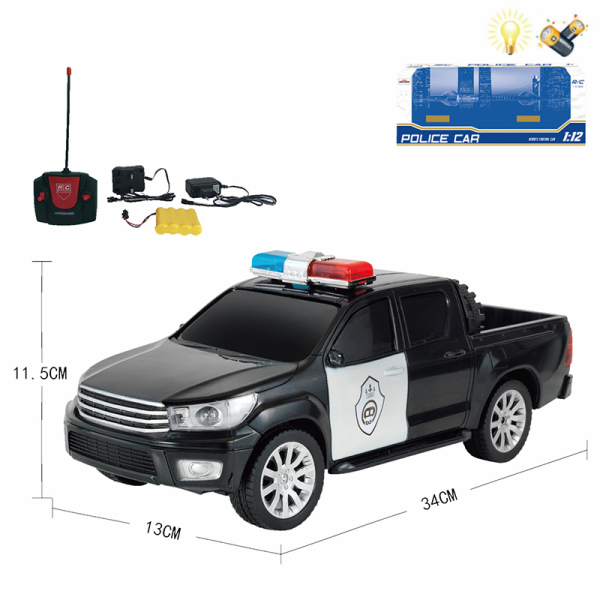 皮卡警车 遥控 1:12 4通 灯光 主体包电，遥控器不包电 黑轮 塑料