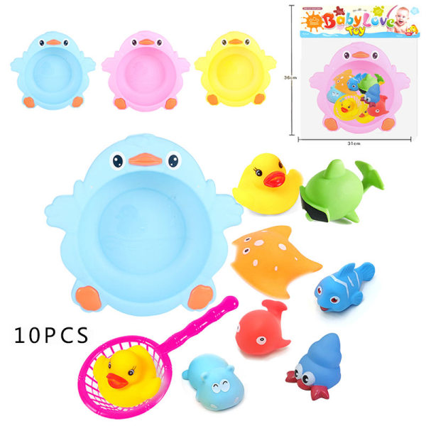 鸭子浴盆玩具 搪胶BB哨海底动物玩具 3色  塑料