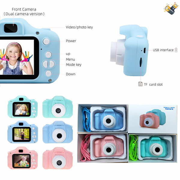 X2P儿童照相机仿真卡通数码相机单反普清2.0寸双摄像头30万像素(包内置锂电)3色 包电 塑料