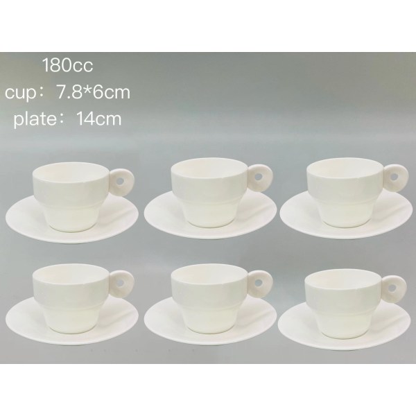 陶瓷咖啡杯6杯6碟套装【180CC】 单色清装 陶瓷
