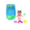 小娃娃带婴儿浴盆,奶瓶,小鸡,肥皂,吹风筒,配件浅蓝,玫红2色 塑料