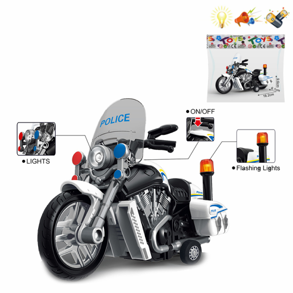 巡逻摩托车 惯性 2轮 灯光 声音 不分语种IC 包电 黑轮 塑料