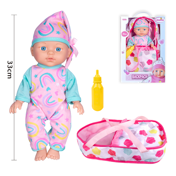 Blow bottle body fixed eye doll with backpack, small milk bottle