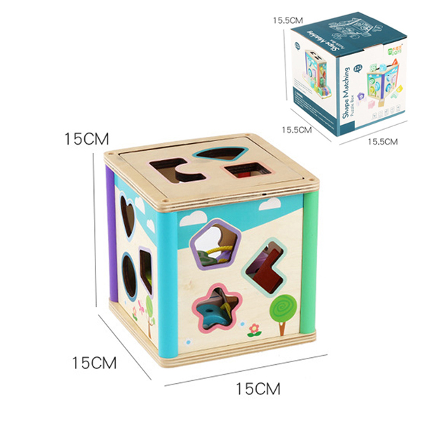 木制形状配对积木智力盒 木质
