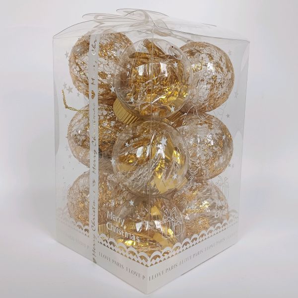 12PCS 圣诞球透明球6cm金银红礼盒 6CM 塑料