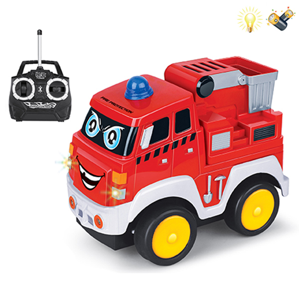 消防车带充电器 遥控 4通 灯光 包电 黑轮 塑料