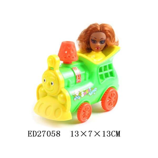 实色可装糖回力火车头坐怪物娃娃 塑料