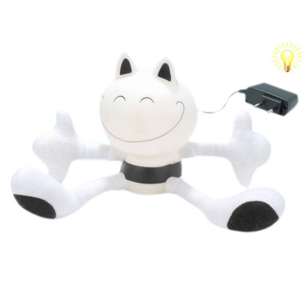 布绒脚手小猫台灯带充电器 塑料