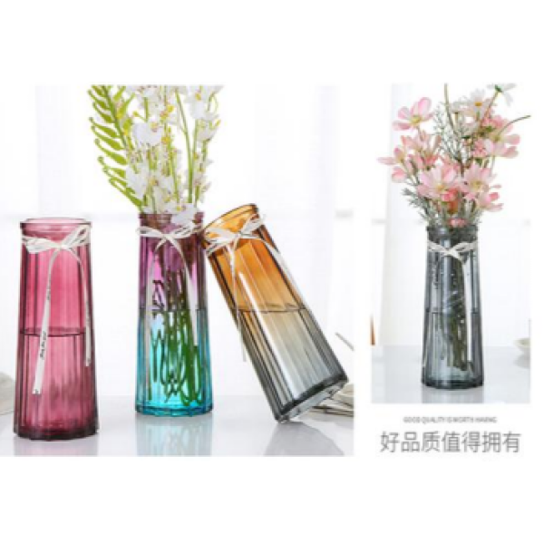 竖纹玻璃花瓶【25*12CM】 单色清装 玻璃