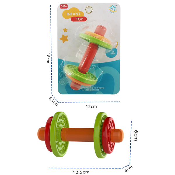 婴幼儿健身器材手摇铃-杠铃3色  塑料
