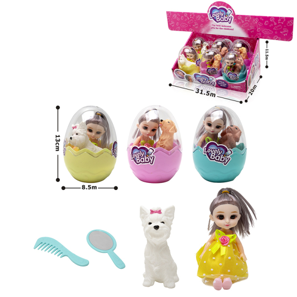 6PCS 3款式美少女娃娃蛋蛋乐带小狗,镜子,梳子 塑料
