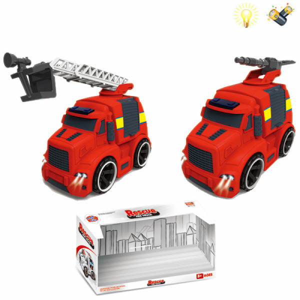 2只装消防车 惯性 灯光 包电 黑轮 塑料