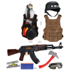 AK枪带特警帽,三级甲,风镜,红斧头 软弹 冲锋枪 实色 塑料