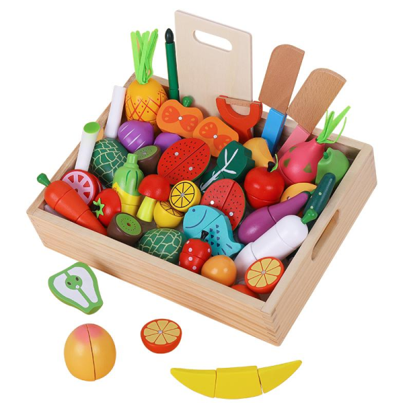 儿童木制玩具全套水果蔬菜【36.6*26*9CM】 单色清装 木质