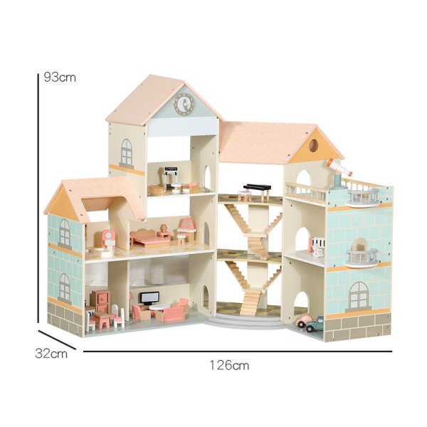 儿童木制玩具转角粉色娃娃房【93*32*126CM】 单色清装 木质